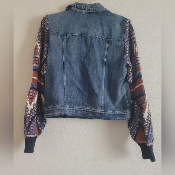 Denim Flying Tomato Sz Small Jacket with Patterned Knit Sleeves - Picture 6 of 7